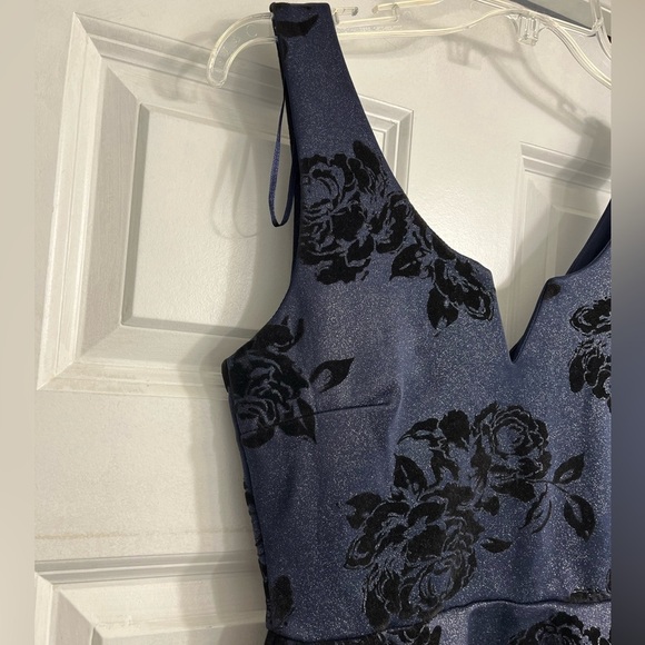 Francesca’s Mi Ami small dress fit n flare roses blue‎ black burnout velvet - Picture 2 of 11